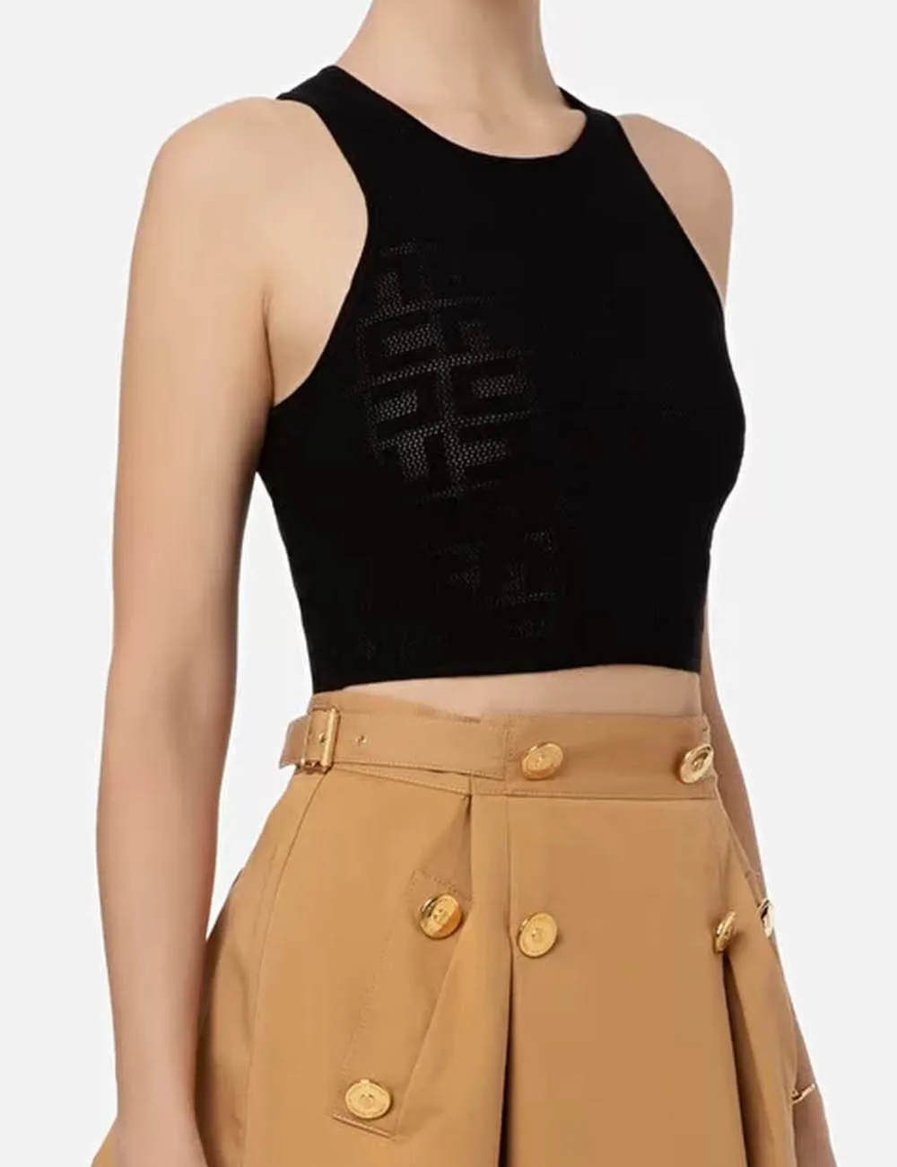 Cropped top logo in punto rete Nero