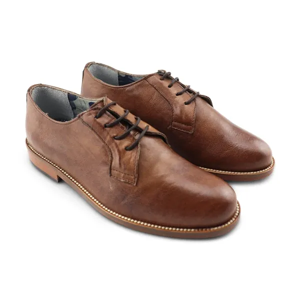 Derby in pelle stropicciata color cuoio