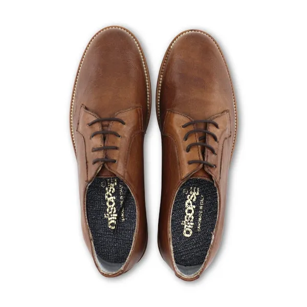 Derby in pelle stropicciata color cuoio