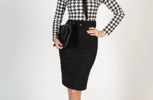 Elegante abito midi con stampa geometrica Moyama, bianco