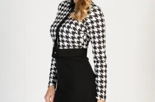 Elegante abito midi con stampa geometrica Moyama, bianco