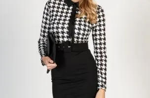 Elegante abito midi con stampa geometrica Moyama, bianco