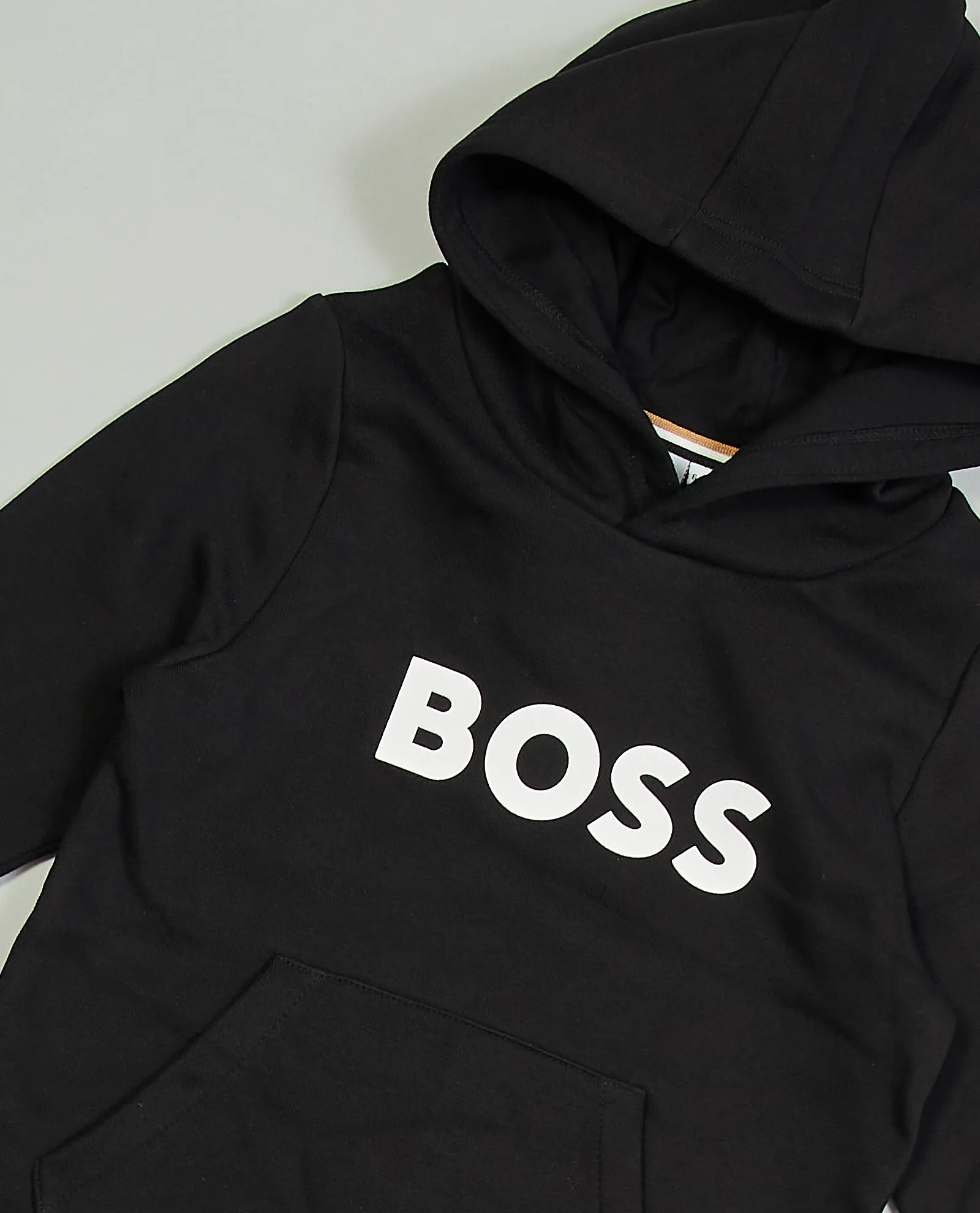 Felpa bambino Boss nera con logo a contrasto