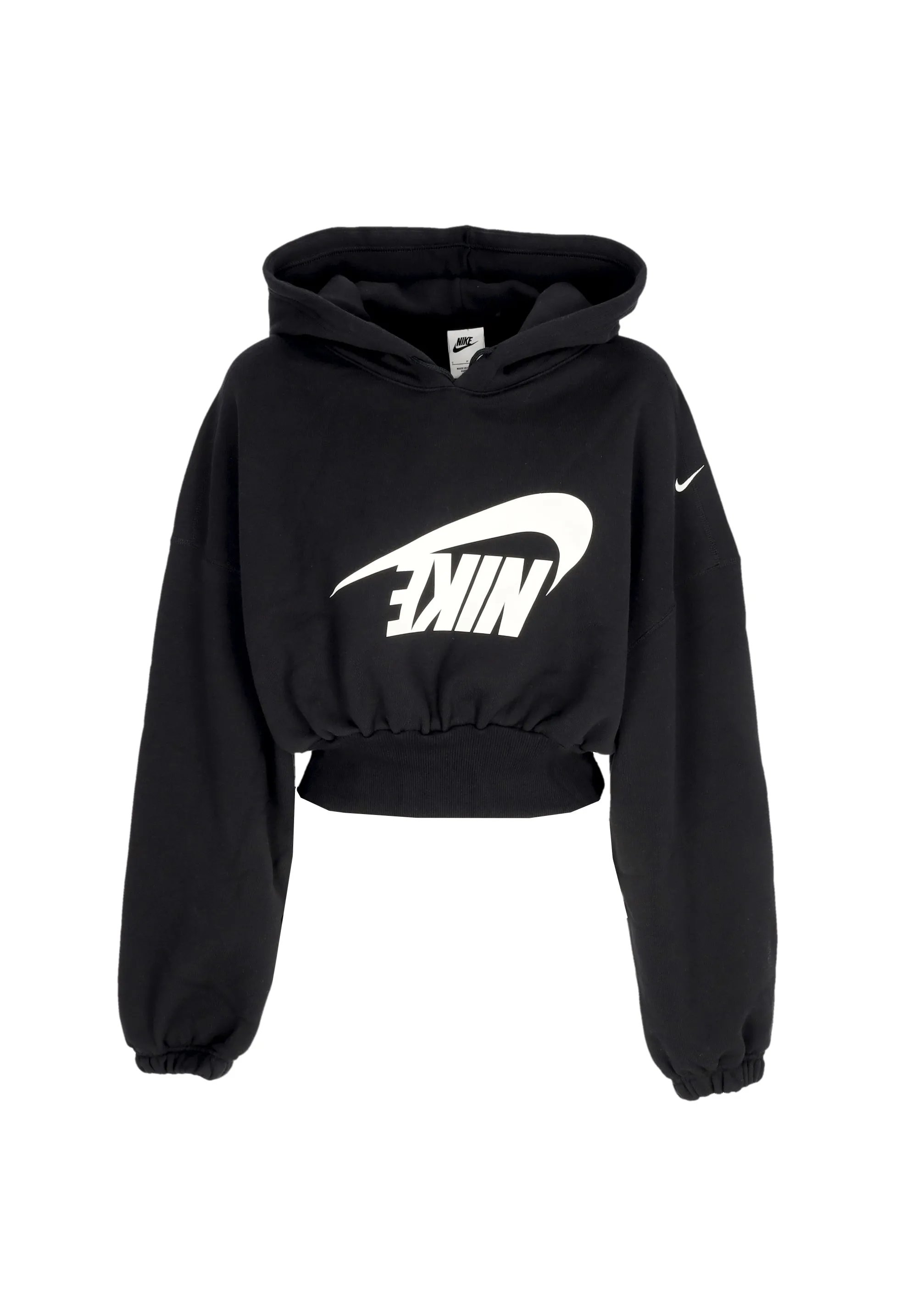 Felpa Leggera Cappuccio Corta Donna W Sportswear Oversized Fleece Dance Crop Hoodie Black/sail