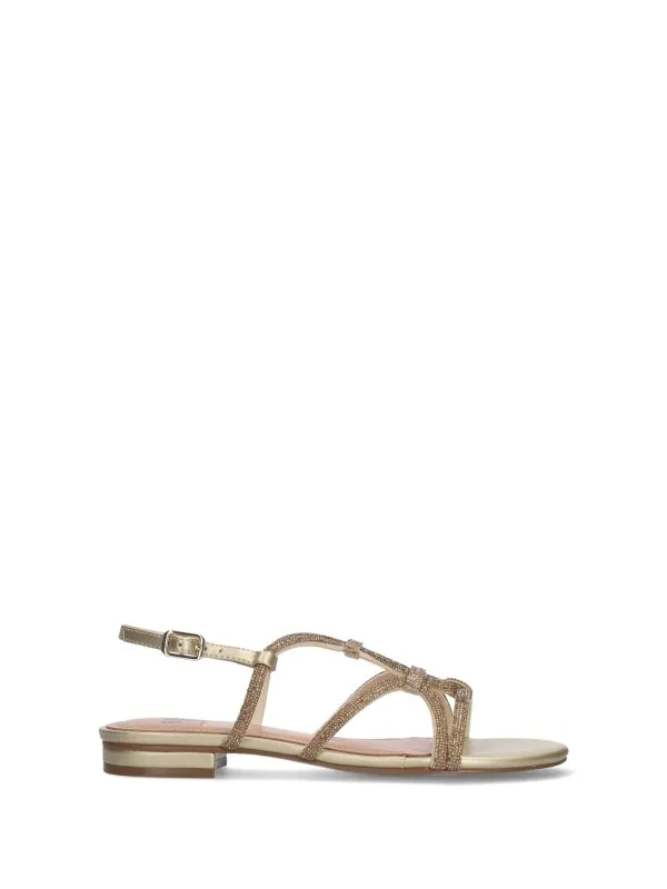 Flat braided sandal covered in rhinestones
