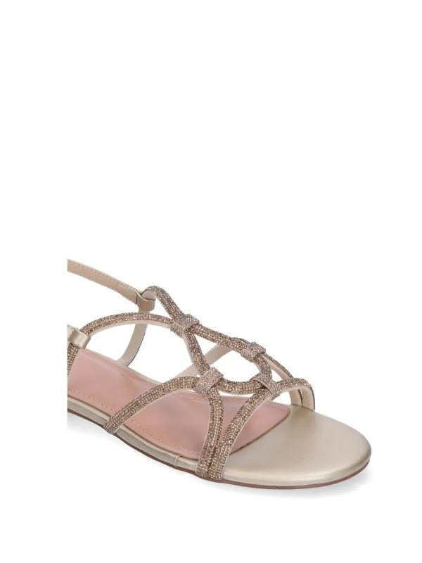 Flat braided sandal covered in rhinestones