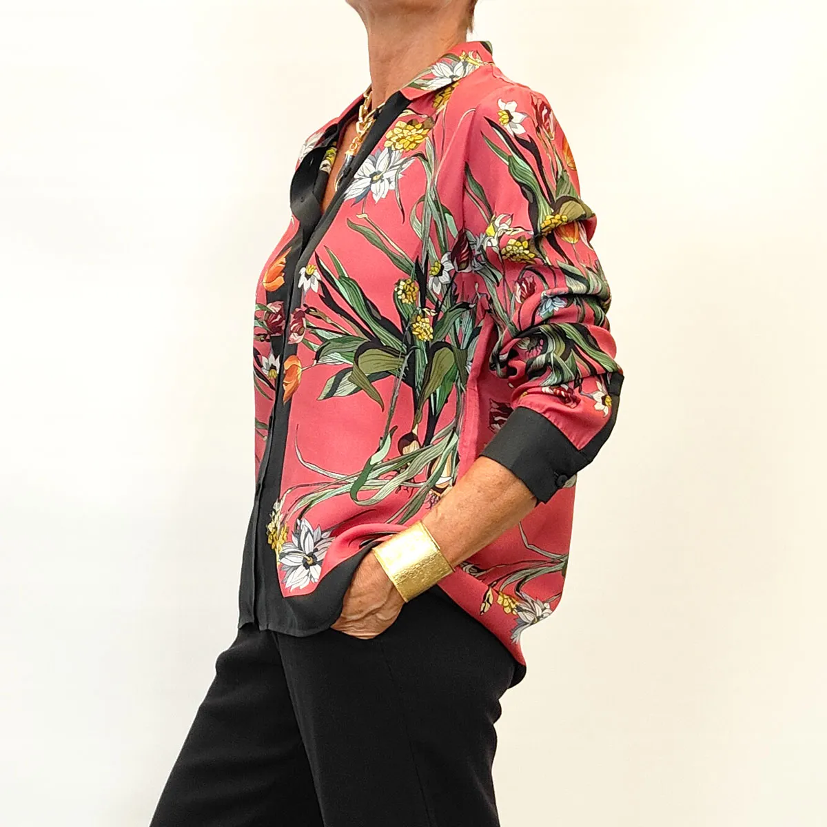 Franco Ferrari – Camicia Salmone Nero Stampa Fiori