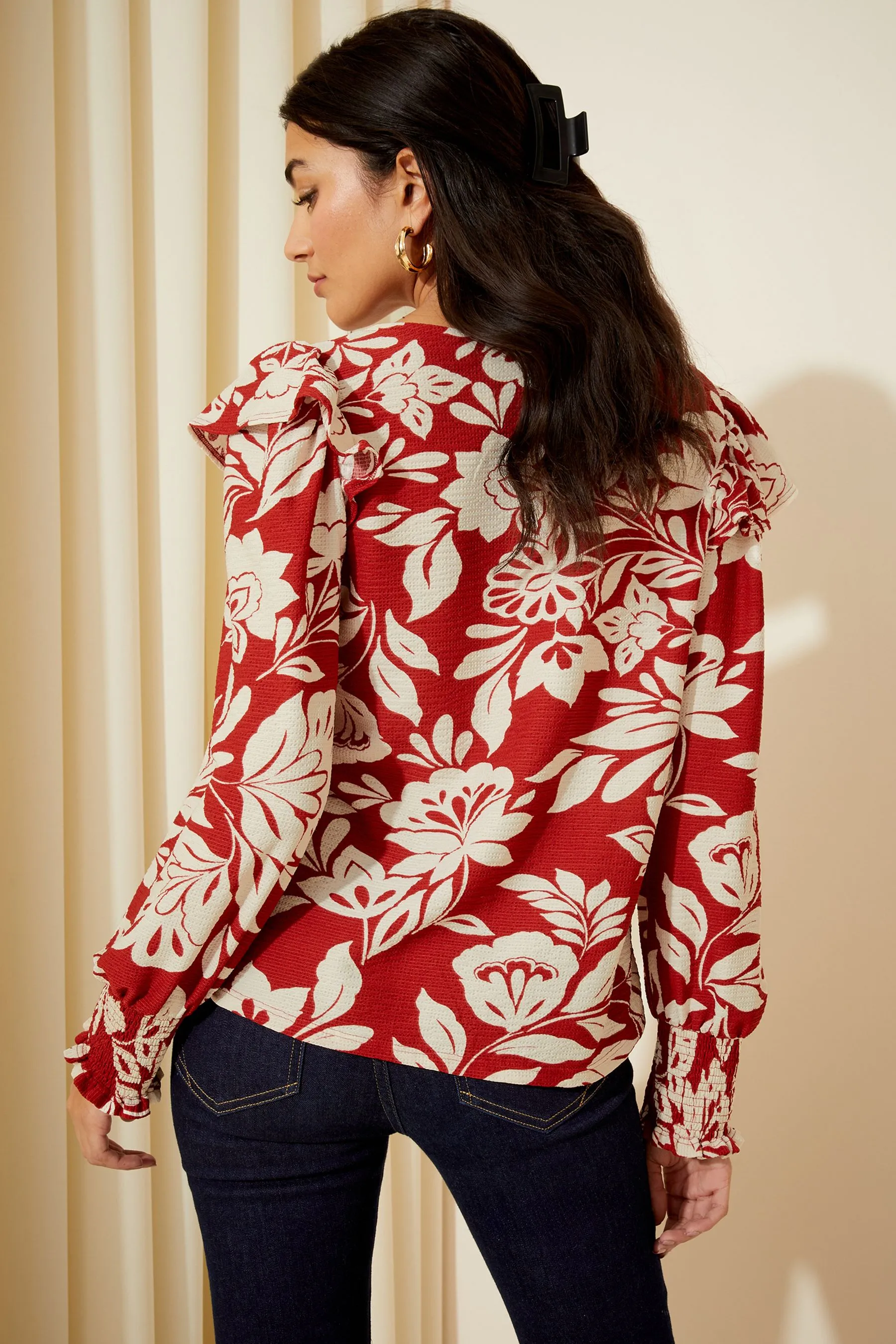 Friends Like These Manica lunga Ruches blusa testurizzata in jersey con dettaglio