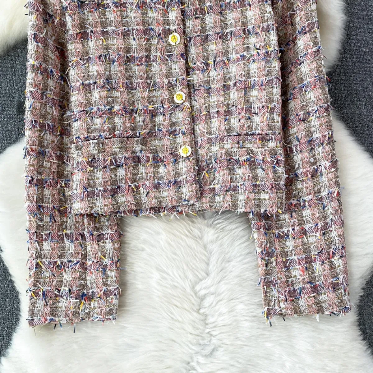 Giacca dritta autunno inverno per donna Cappotto monopetto di lusso a maniche lunghe in tweed di lana femminile lavorata a magli