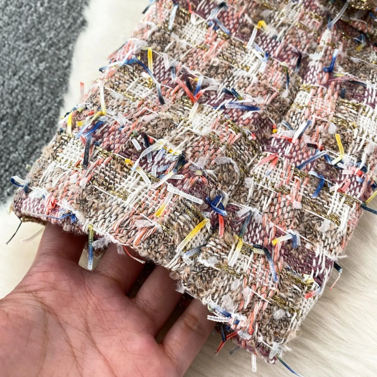 Giacca dritta autunno inverno per donna Cappotto monopetto di lusso a maniche lunghe in tweed di lana femminile lavorata a magli