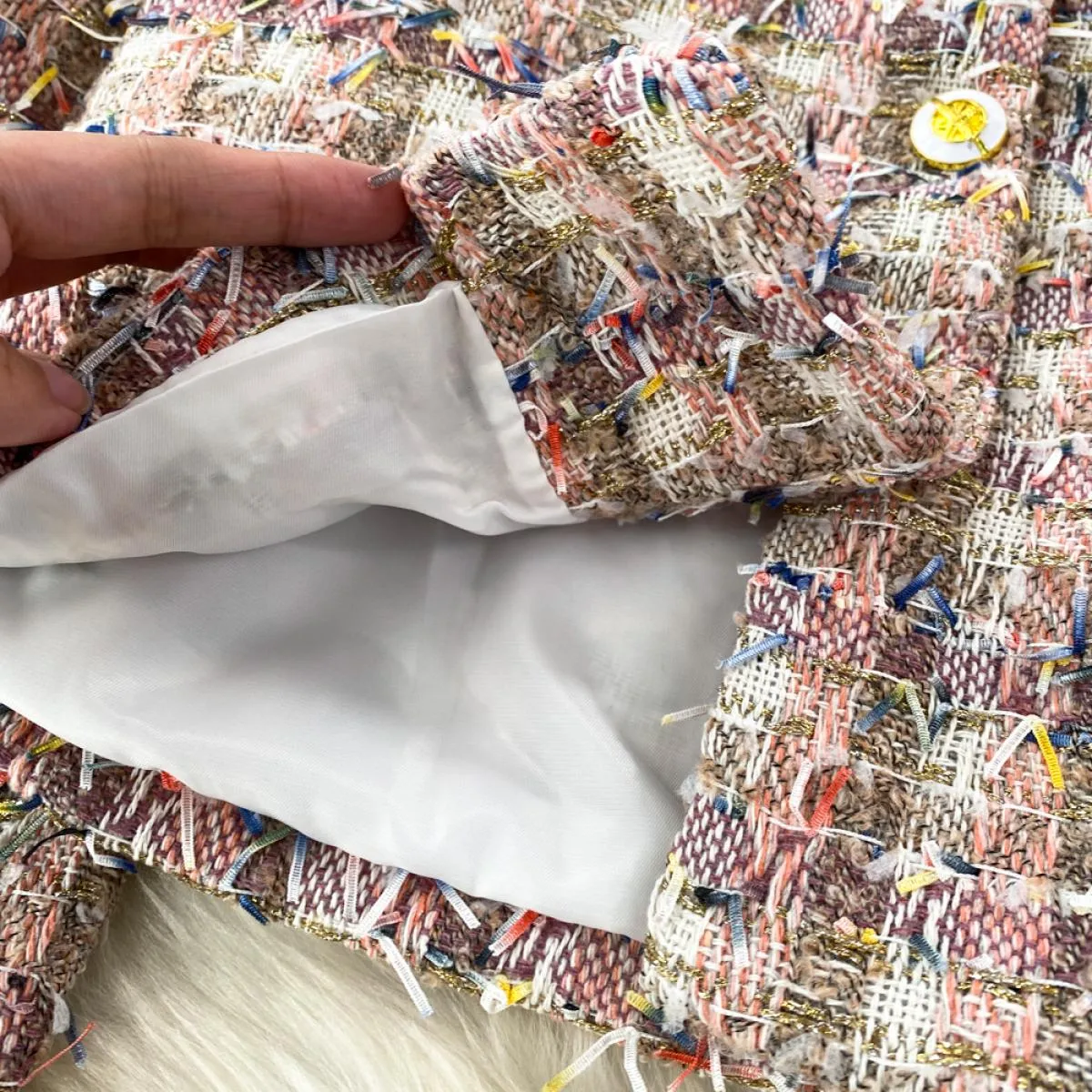 Giacca dritta autunno inverno per donna Cappotto monopetto di lusso a maniche lunghe in tweed di lana femminile lavorata a magli