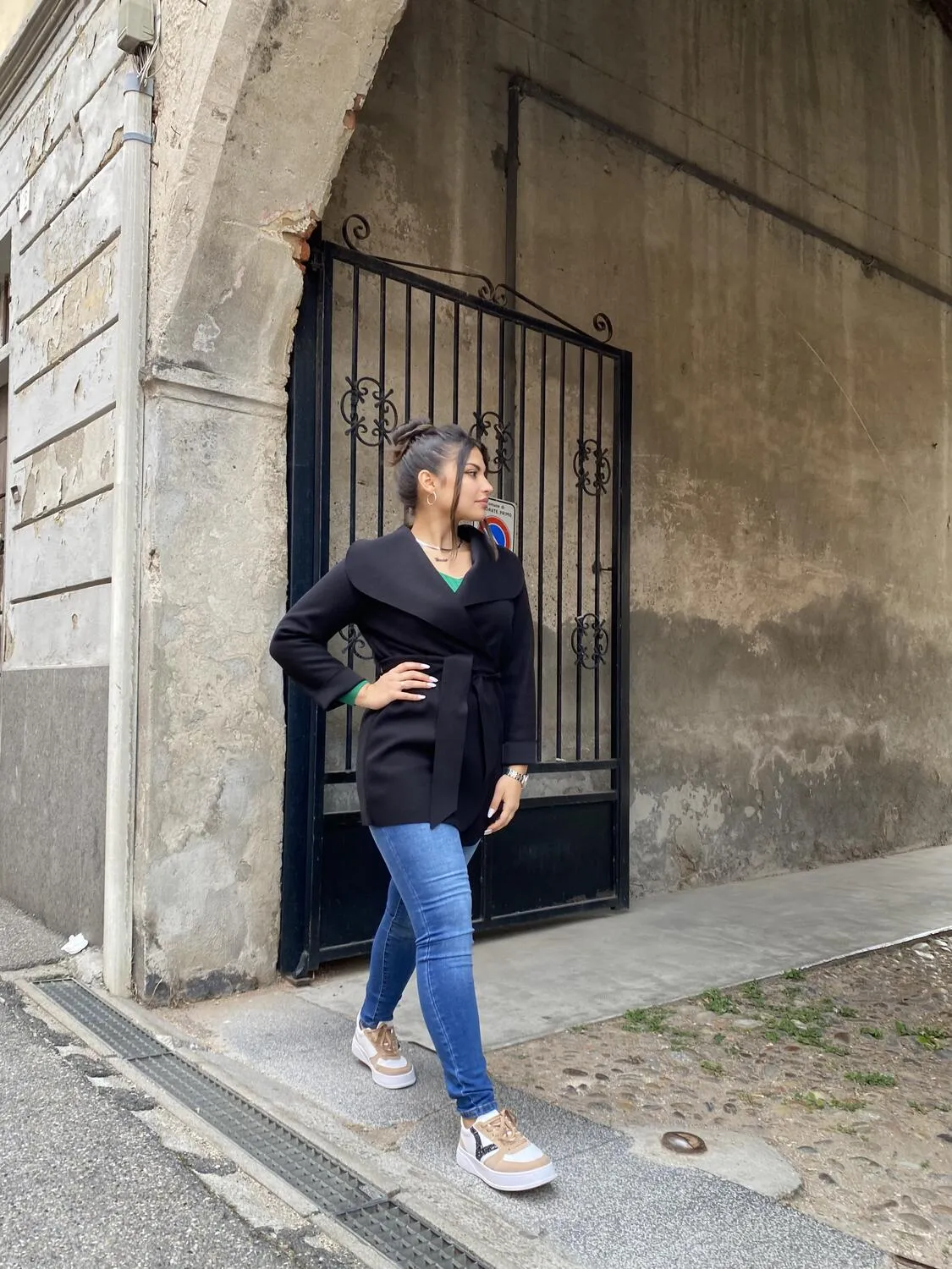 Giacca in panno con cintura