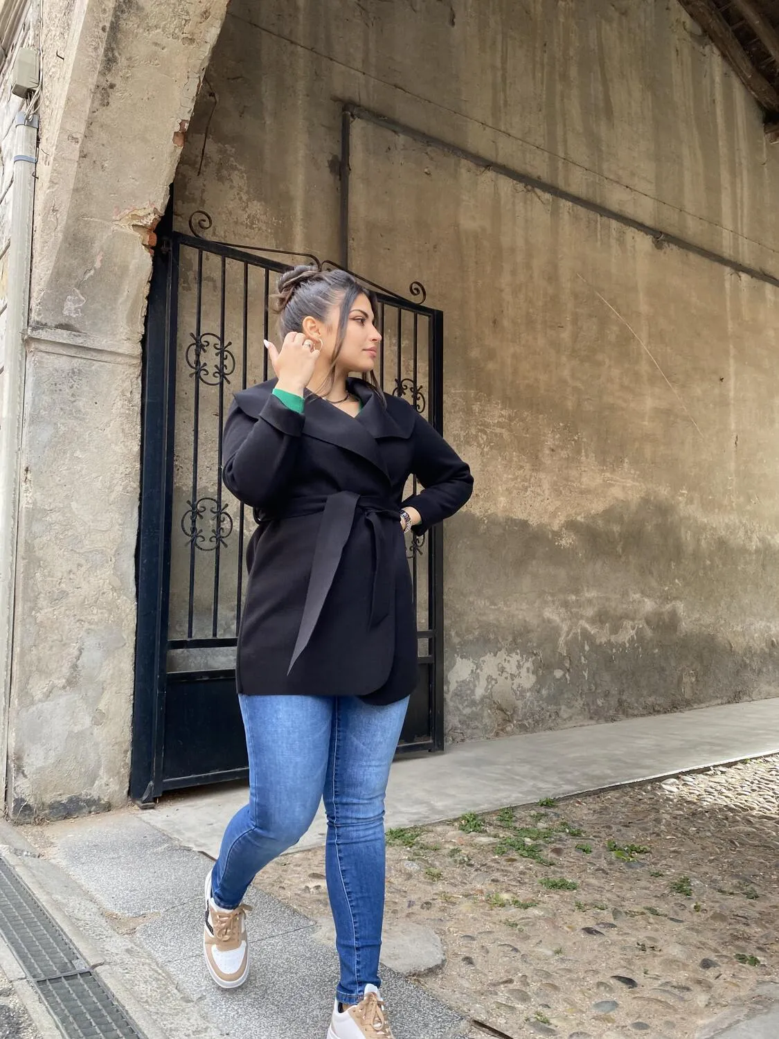 Giacca in panno con cintura