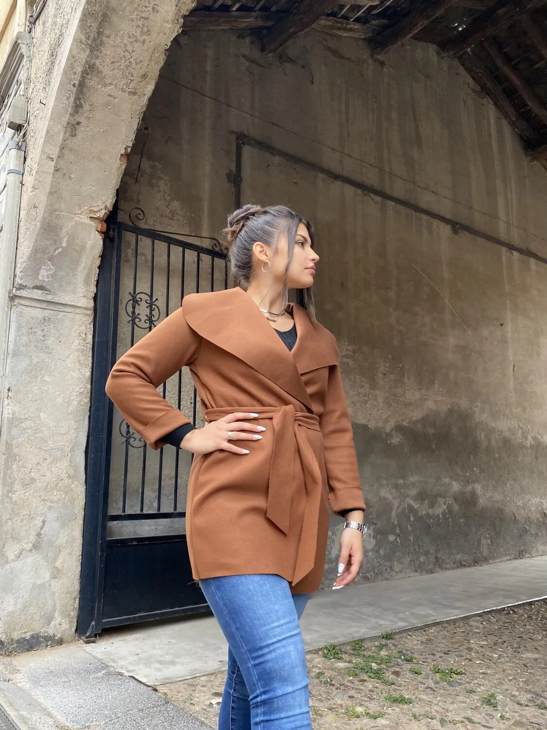 Giacca in panno con cintura