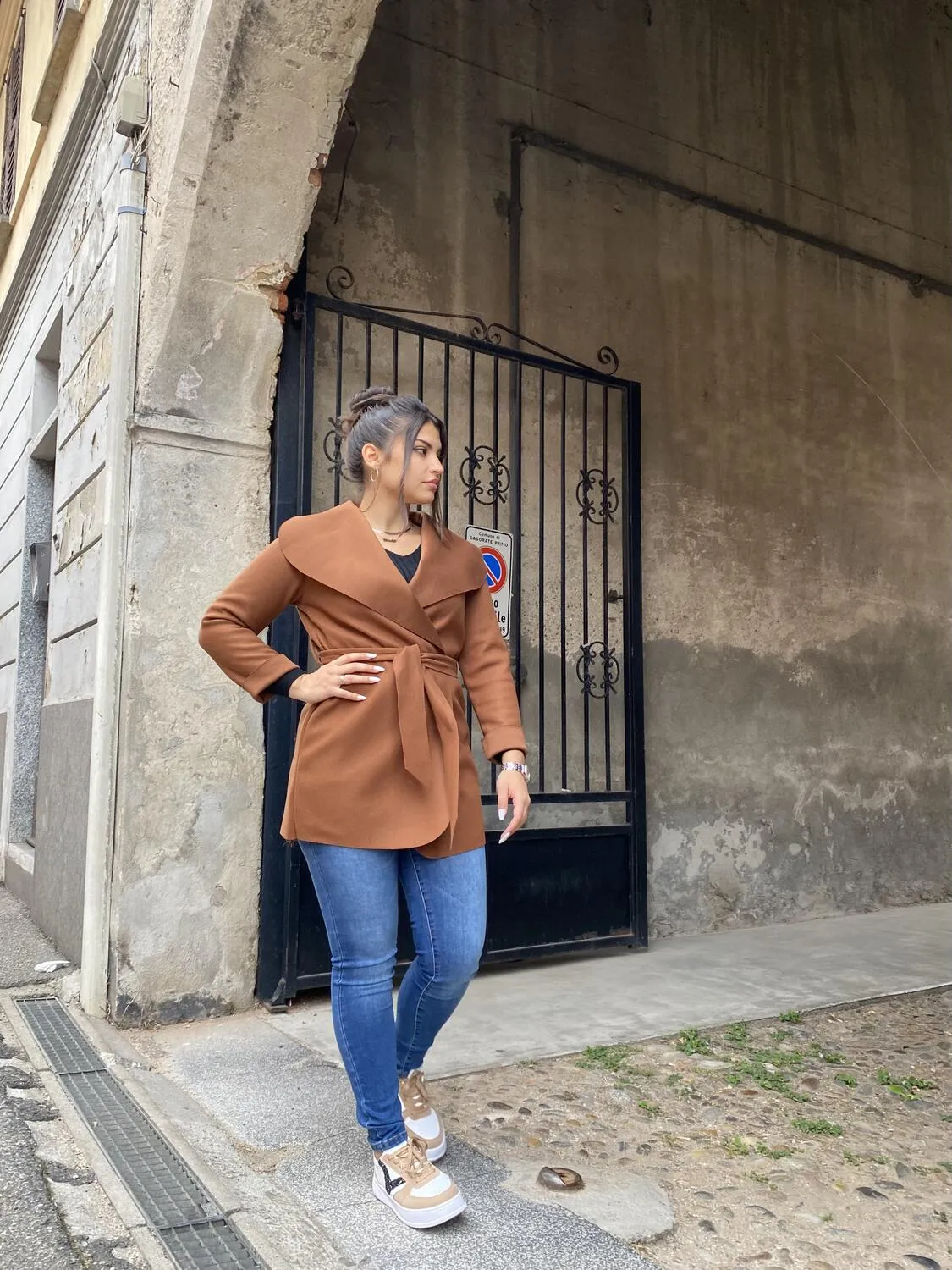 Giacca in panno con cintura