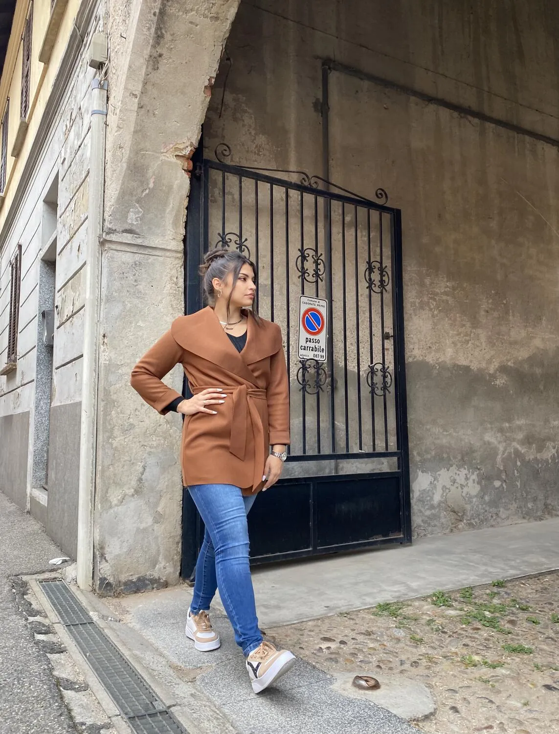Giacca in panno con cintura