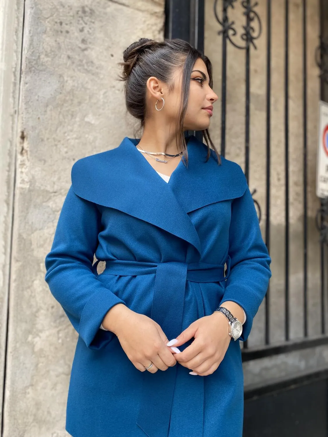Giacca in panno con cintura