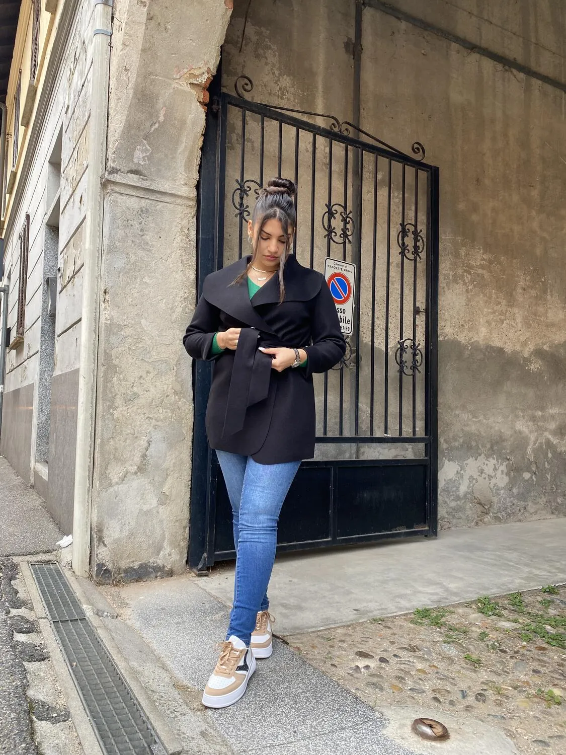 Giacca in panno con cintura