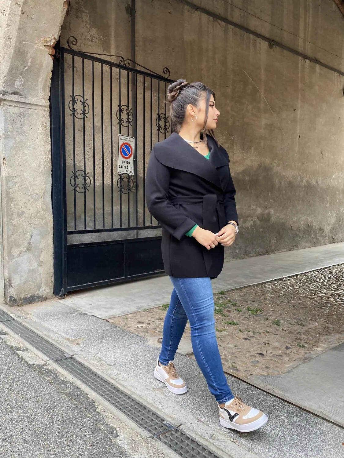 Giacca in panno con cintura
