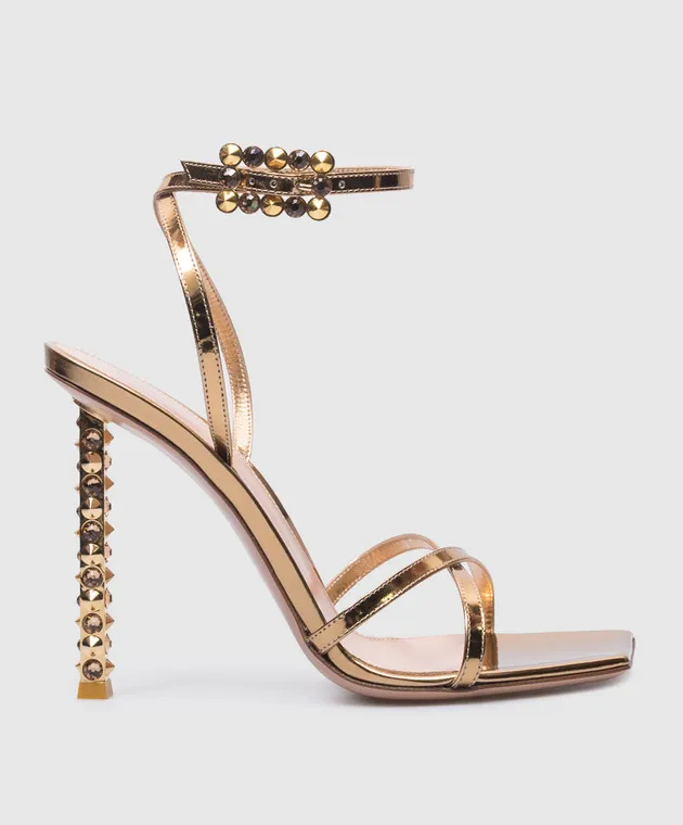 Gianvito Rossi Sandali Wonder in pelle dorata con cristalli G3234415CROMET