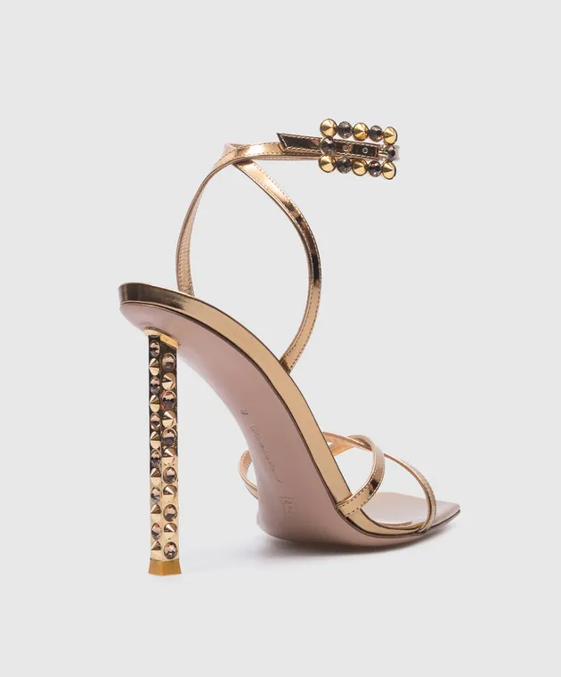 Gianvito Rossi Sandali Wonder in pelle dorata con cristalli G3234415CROMET