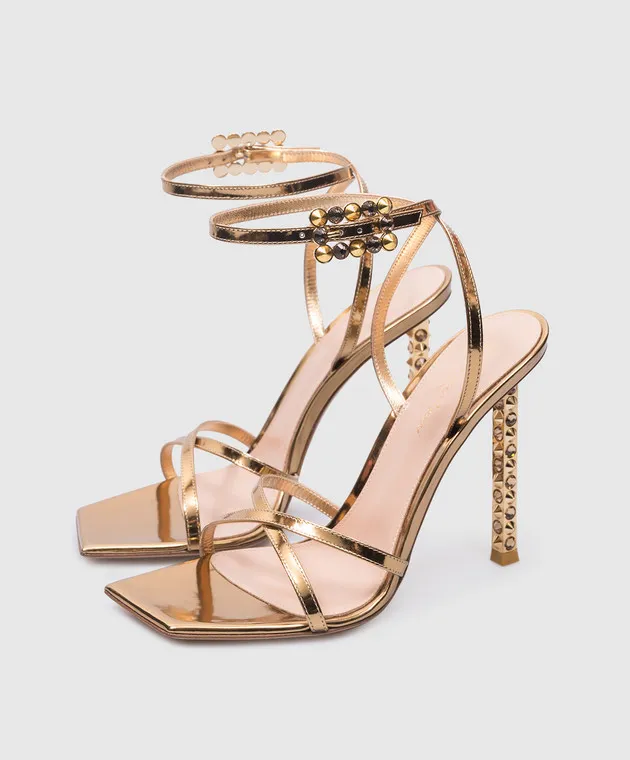 Gianvito Rossi Sandali Wonder in pelle dorata con cristalli G3234415CROMET