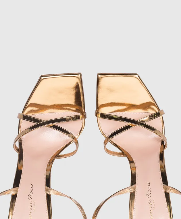 Gianvito Rossi Sandali Wonder in pelle dorata con cristalli G3234415CROMET