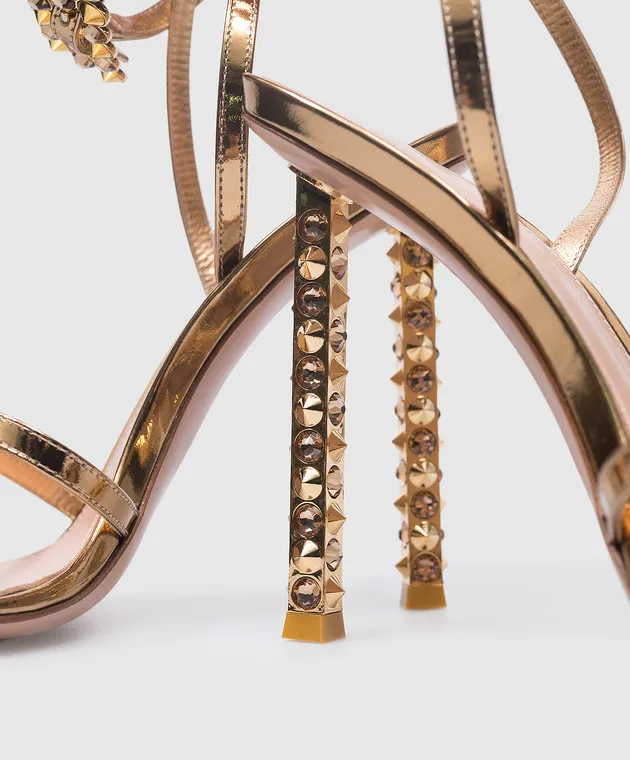 Gianvito Rossi Sandali Wonder in pelle dorata con cristalli G3234415CROMET