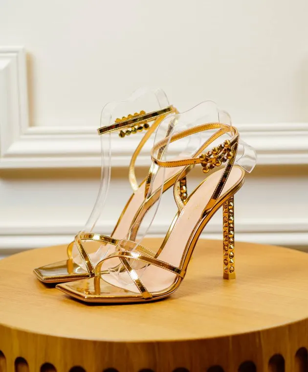 Gianvito Rossi Sandali Wonder in pelle dorata con cristalli G3234415CROMET