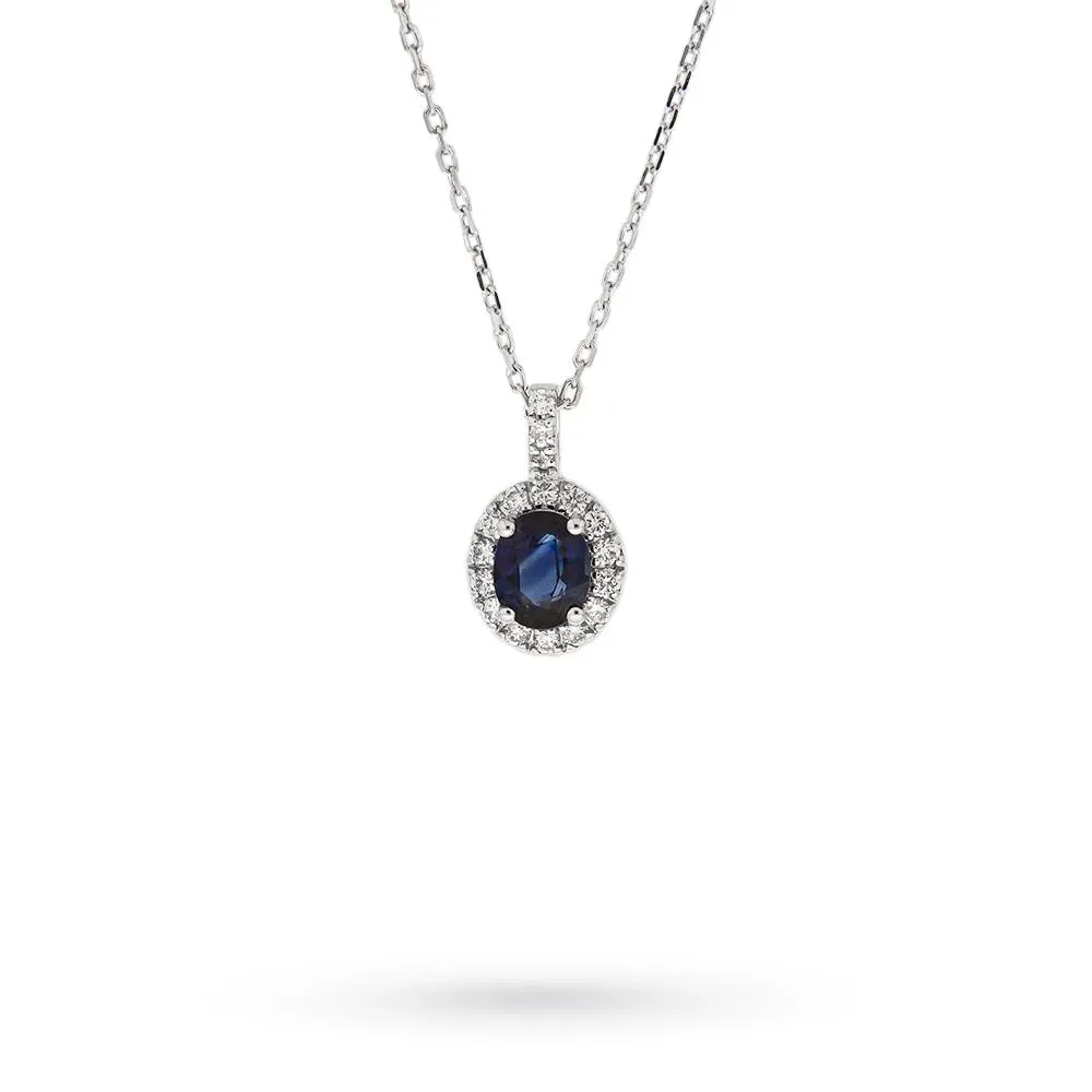 Girocollo oro bianco zaffiro ovale 0,55ct diamanti 0,11ct Mirco Visconti