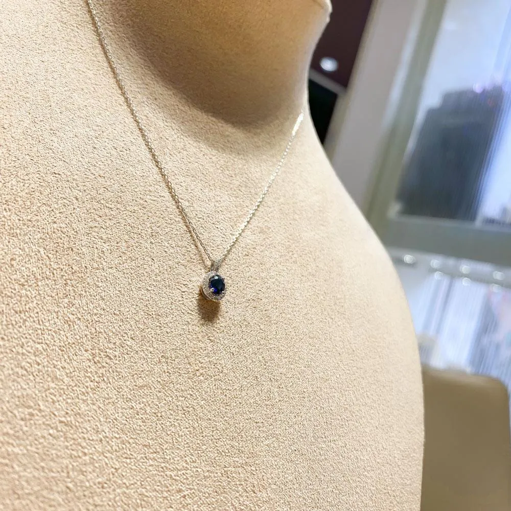 Girocollo oro bianco zaffiro ovale 0,55ct diamanti 0,11ct Mirco Visconti