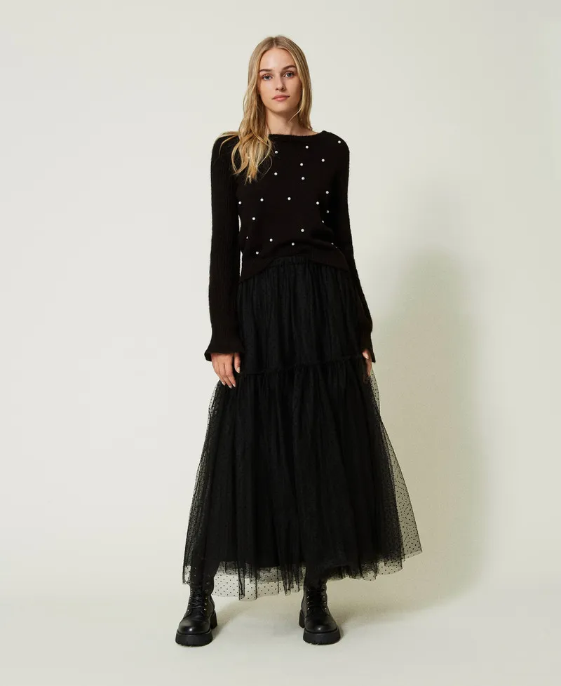 Gonna lunga in tulle plumetis