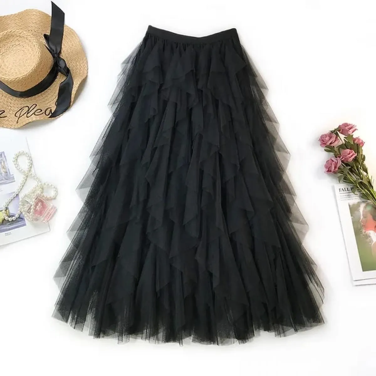 Gonna lunga lunga in tulle moda donna 2023 gonna tutu pieghettata a vita alta rosa carina gonna in rete da donna femminile in re