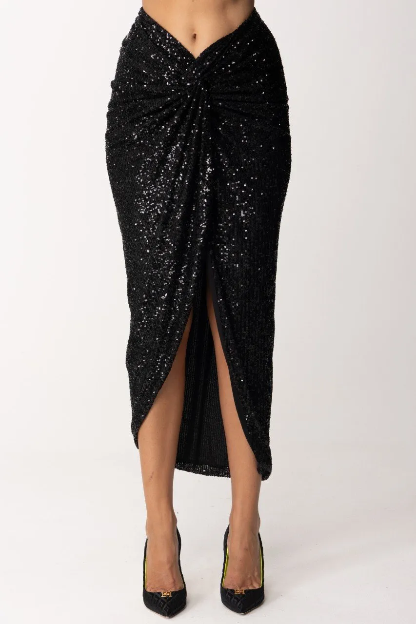 Gonna midi con nodo full paillettes Nero