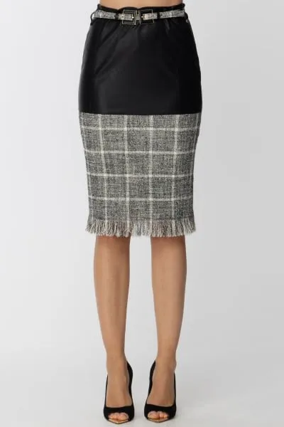 Gonna midi in simil pelle e tweed Nero