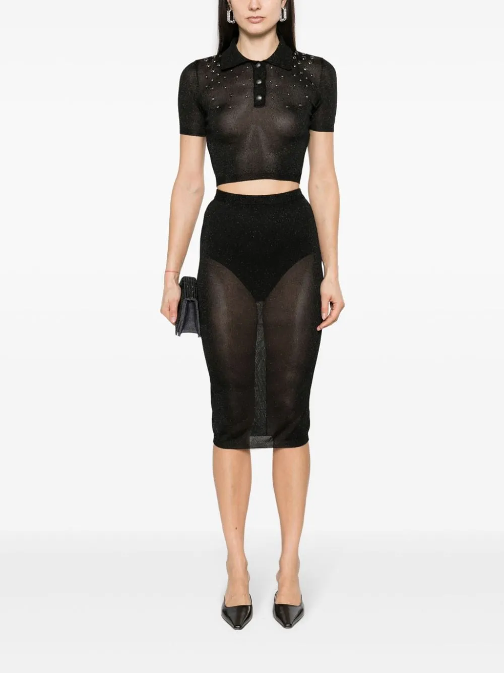 Gonna midi semi-trasparente in nero - donna