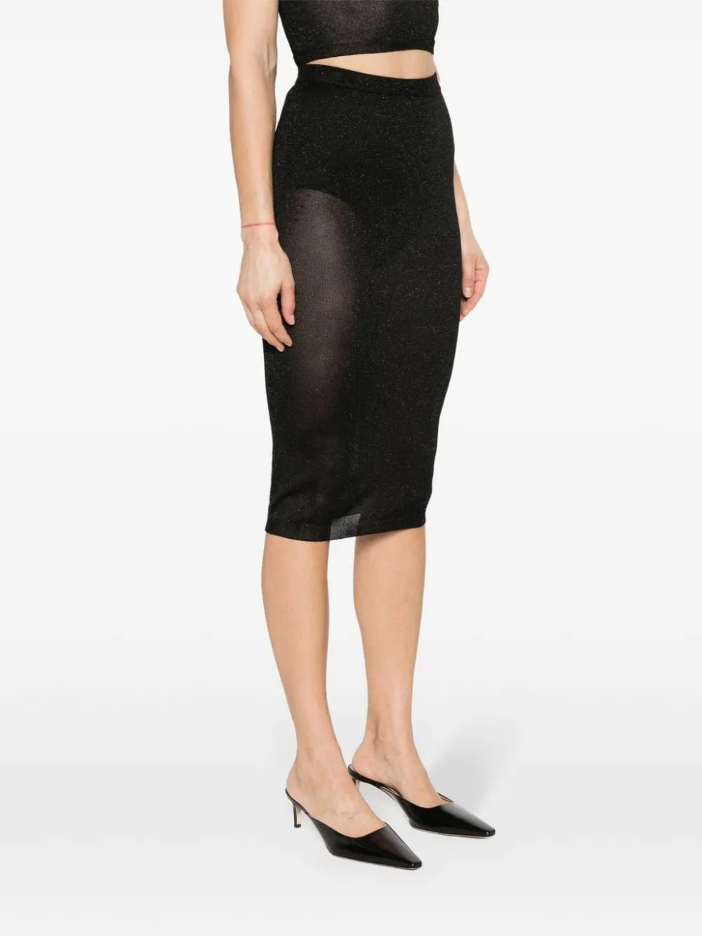 Gonna midi semi-trasparente in nero - donna