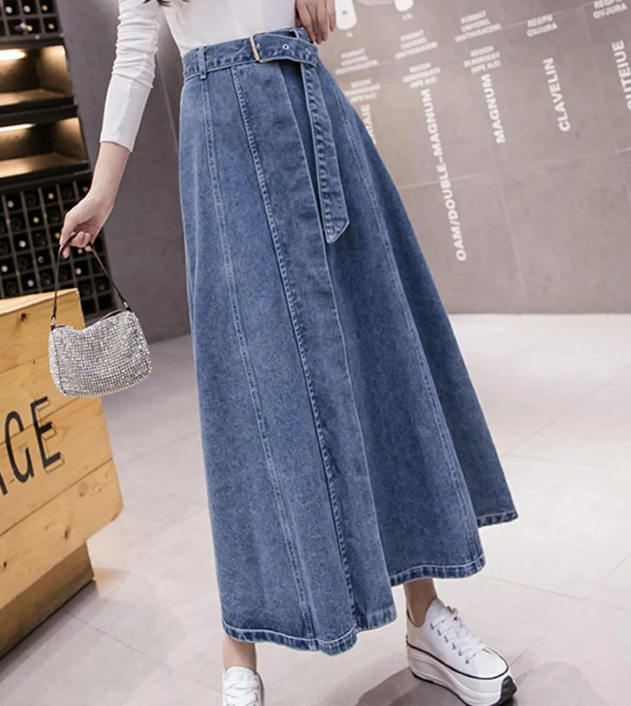 Gonne jeans con bottoni midi da donna Gonna lunga in denim chic a vita alta Gonna casual in jeans con orlo grande Gonna primaver