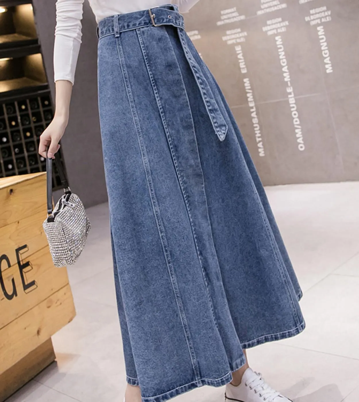 Gonne jeans con bottoni midi da donna Gonna lunga in denim chic a vita alta Gonna casual in jeans con orlo grande Gonna primaver