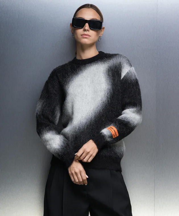 Heron Preston Maglione nero con motivo astratto HWHE016F23KNI001