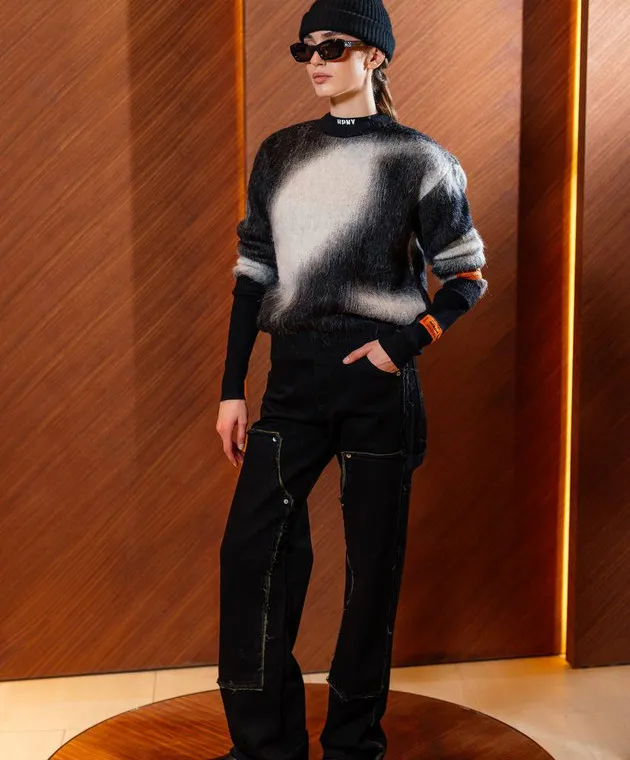 Heron Preston Maglione nero con motivo astratto HWHE016F23KNI001