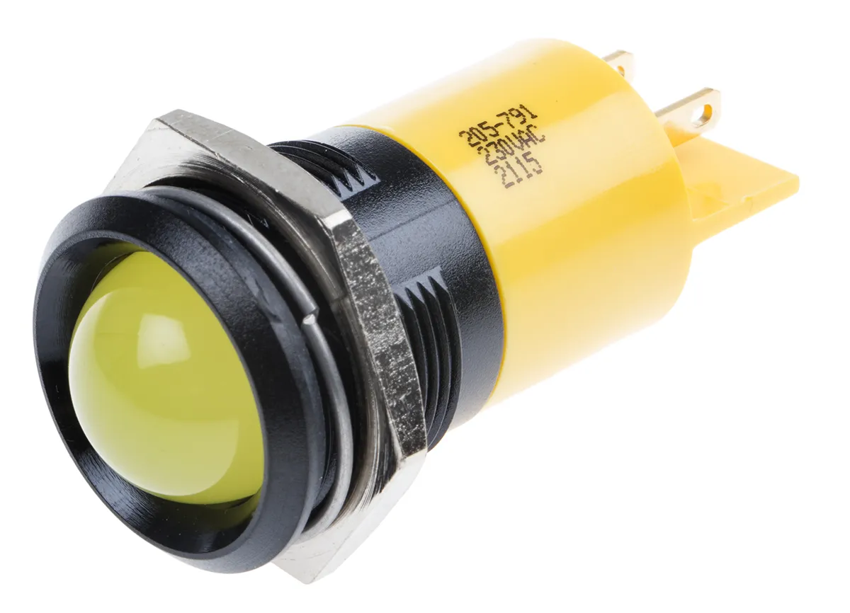 Indicatore da pannello RS PRO Giallo  a LED, 230V ca, IP67, Sporgente, foro da 22mm