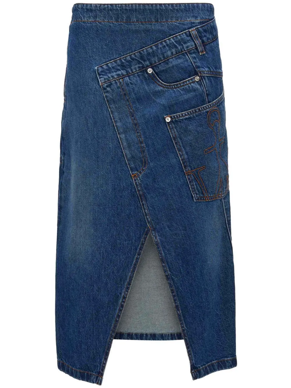 JW ANDERSON TWISTED MIDI SKIRT DENIM