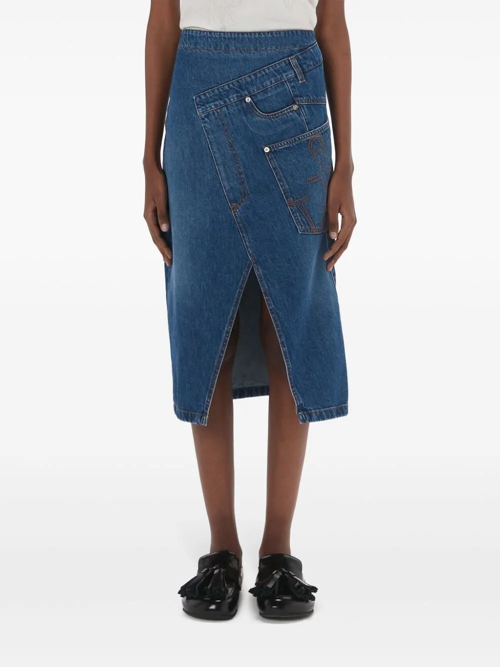 JW ANDERSON TWISTED MIDI SKIRT DENIM
