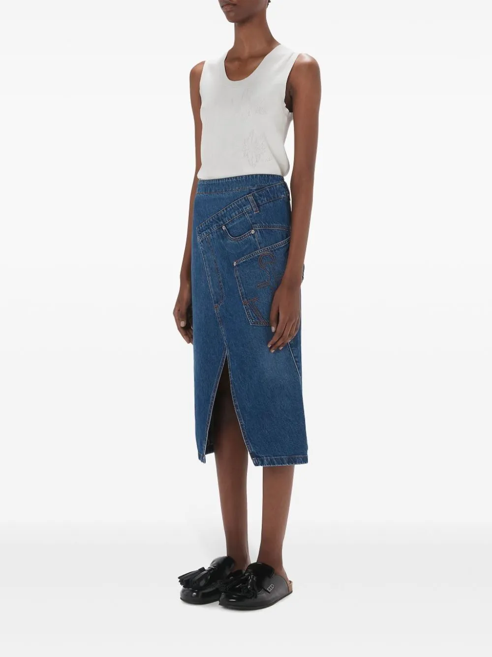 JW ANDERSON TWISTED MIDI SKIRT DENIM