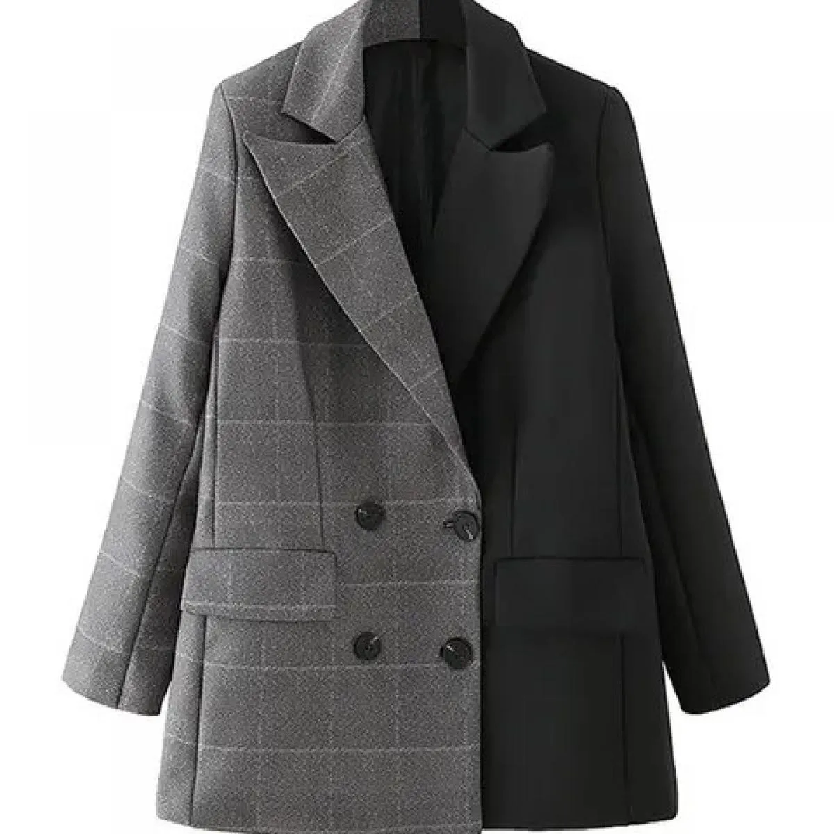 Kpytomoa Cappotto blazer patchwork doppio petto moda donna Tasche maniche lunghe vintage Capispalla femminile Chic Topsblaz
