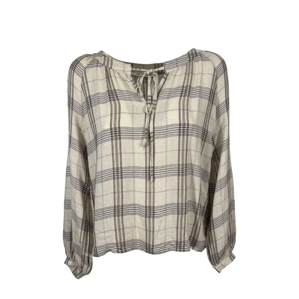 LA FEE MARABOUTEE blusa donna ecru quadri blu/cammello FE-TO-RUNE-S MADE IN ITALY