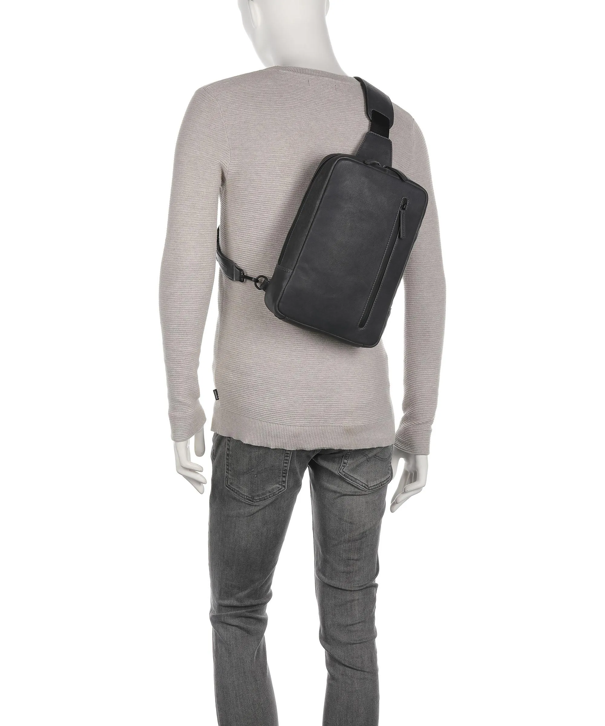  Leonhard Heyden Den Haag Borsa sling pelle di vacchetta grana grigio scuro  