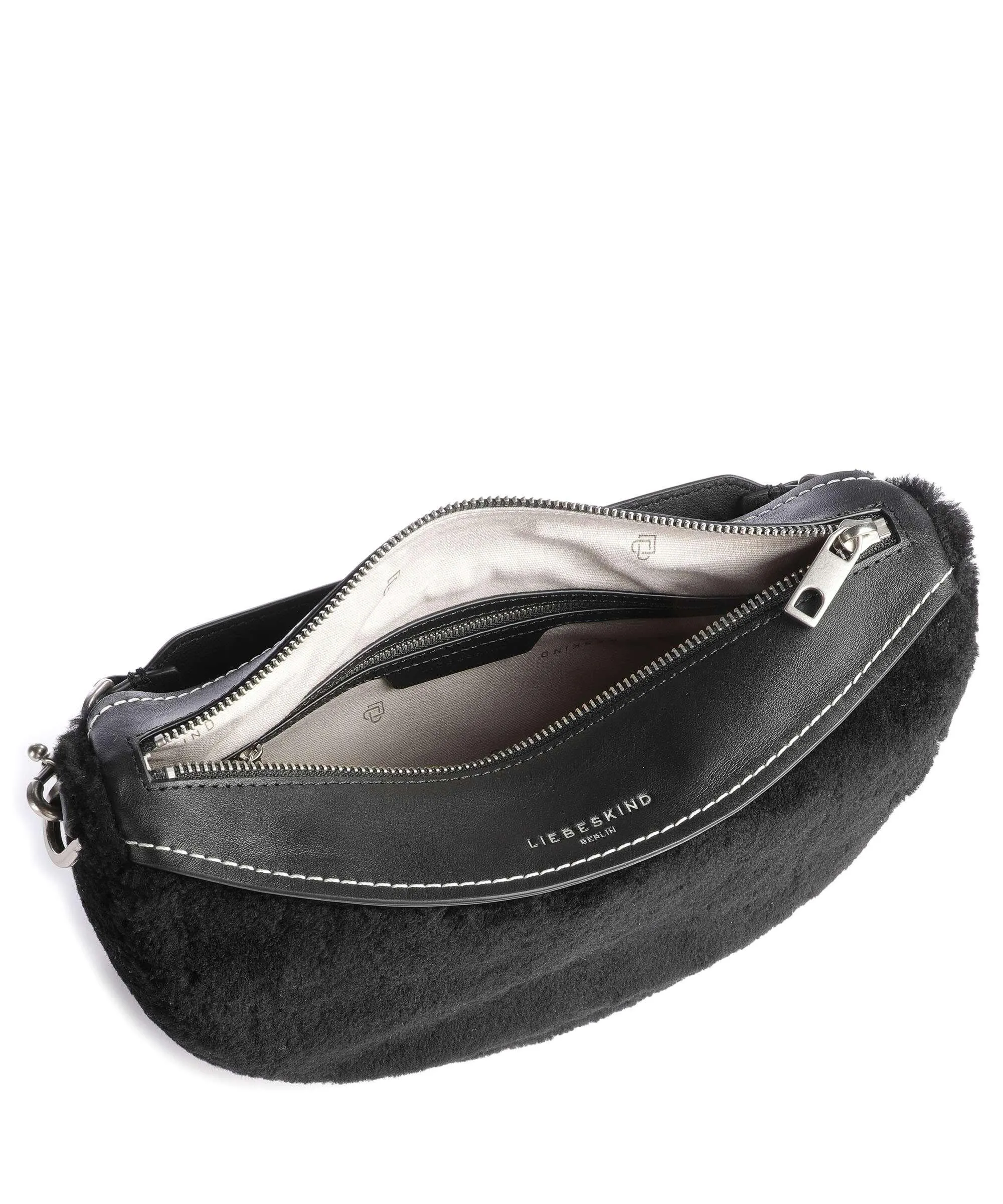 Liebeskind Melli Shearling S Borsa hobo pelle a grana fine, eco-pelliccia nero  