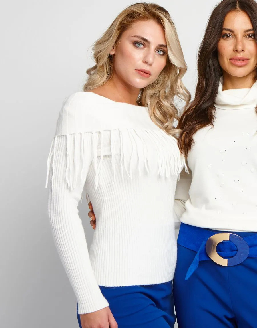 Maglia con risvolto a frange
